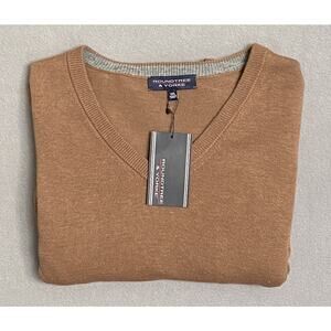Roundtree & Yorke Men's 2XL V-Neck Knit Pullover Sweater Cotton Blend Brown NEW